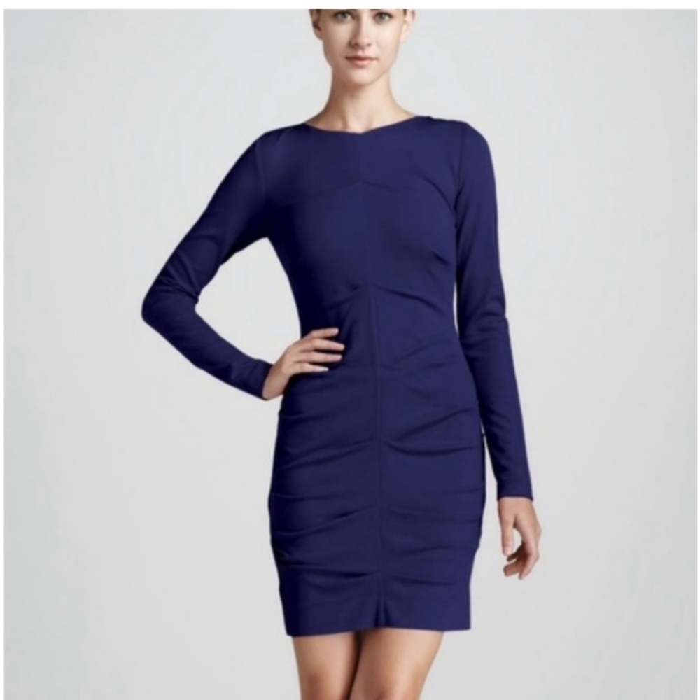 NWOT Nicole Miller navy bodycon ruched dress
